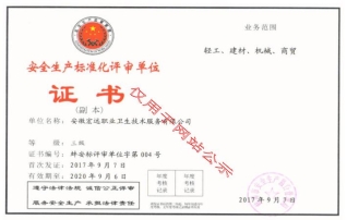 安全生產標準化評審單位證書